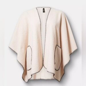 Treasure & Bond Cape - ivory boucle cape with grey whipstitch accent